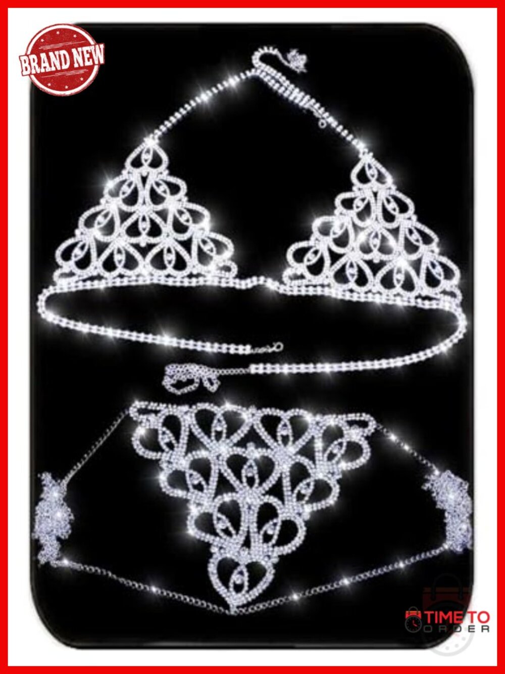 Rhinestone Body Chain Silver Bikini Lingerie Crystal Bra Chain for Women